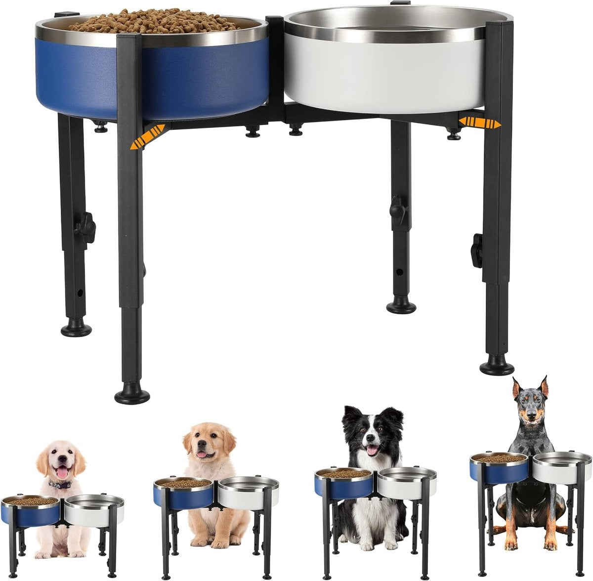 Dog Food Bowl Holder - Metal Food Bowl Holder - Adjustable Dog Food Bowl Holder - Double Food Bowl Holder - Suitable for Large, Medium, and Small Dogs - Black (Dog Food Bowl Not Included)