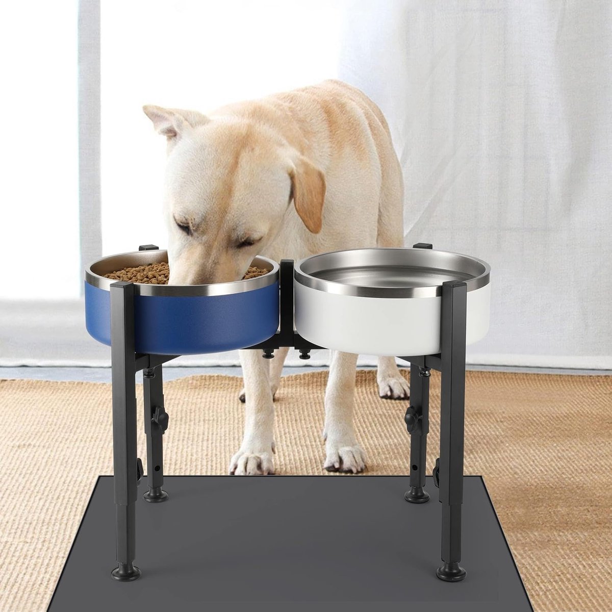 Dog Food Bowl Holder - Metal Food Bowl Holder - Adjustable Dog Food Bowl Holder - Double Food Bowl Holder - Suitable for Large, Medium, and Small Dogs - Black (Dog Food Bowl Not Included)