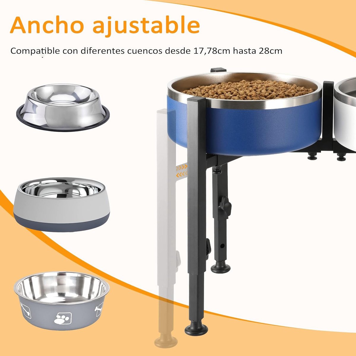 Dog Food Bowl Holder - Metal Food Bowl Holder - Adjustable Dog Food Bowl Holder - Double Food Bowl Holder - Suitable for Large, Medium, and Small Dogs - Black (Dog Food Bowl Not Included)