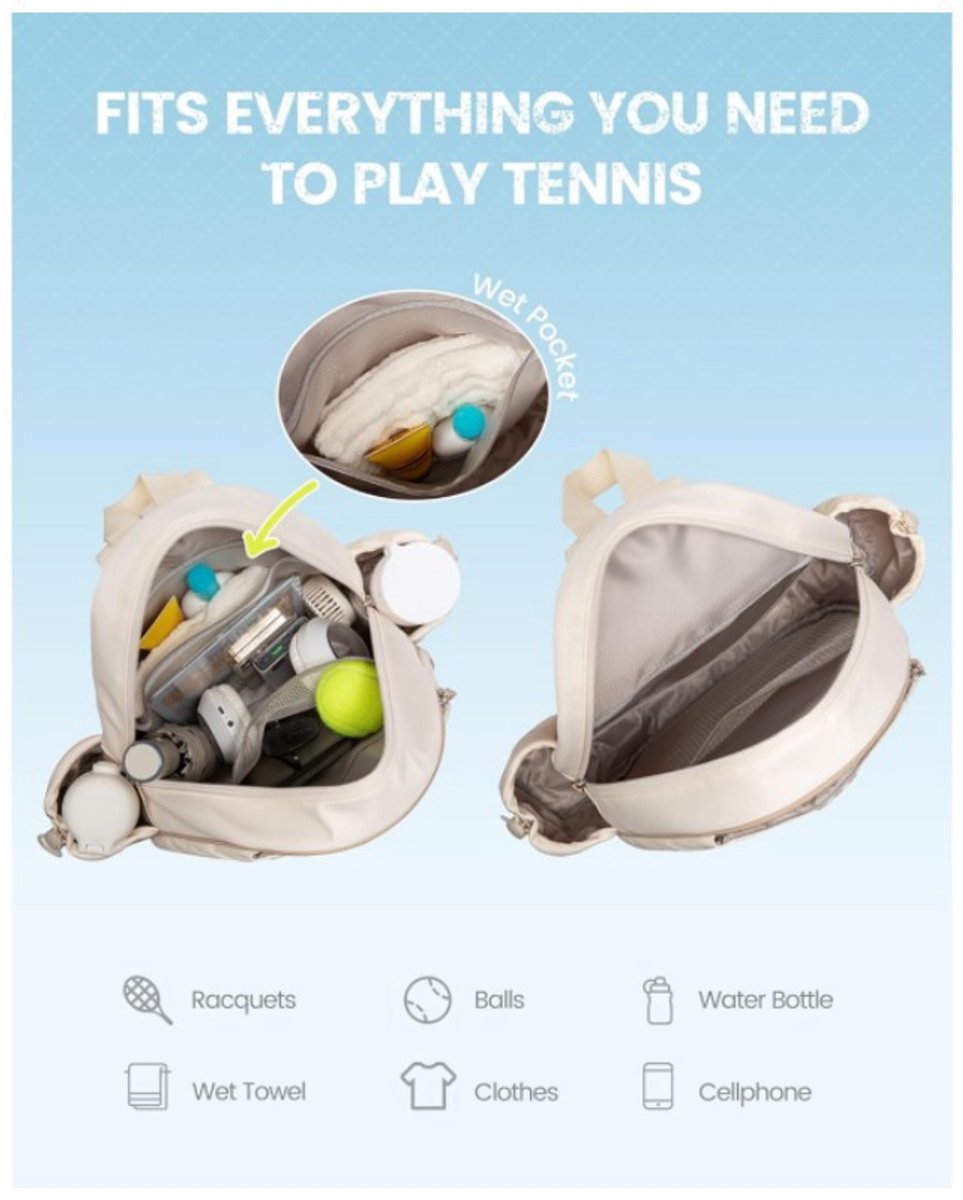 Backpack - Sports Bag - Lightweight - Multifunctional - Women's Sports Bag - Men's Sports Bag - Suitable for transporting tennis rackets, tennis balls and badminton shuttlecocks - Large Capacity - Black