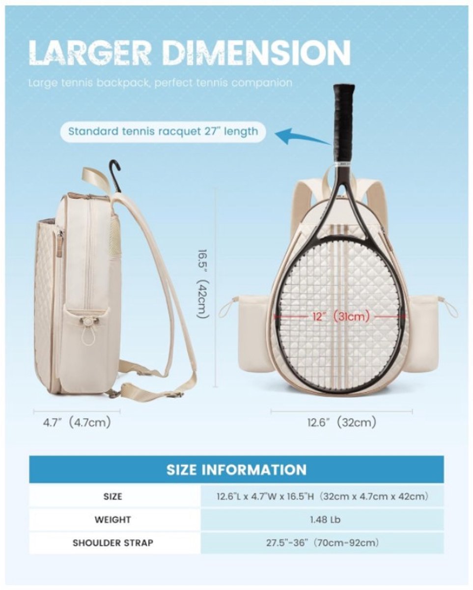 Backpack - Sports Bag - Lightweight - Multifunctional - Women's Sports Bag - Men's Sports Bag - Suitable for transporting tennis rackets, tennis balls and badminton shuttlecocks - Large Capacity - Black