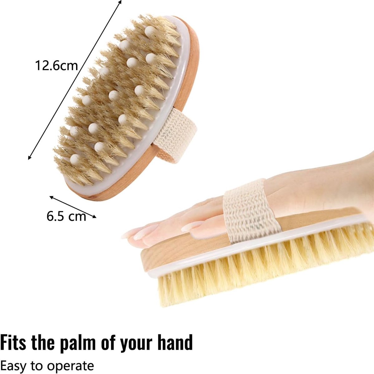 Bath Brush - Body Brush - Natural Bristles - Massage Brush - Shower Brush - Exfoliating Brush - Sauna Brush - Improves Blood Circulation - Lymphatic Function - Removes Dead Skin Cells
