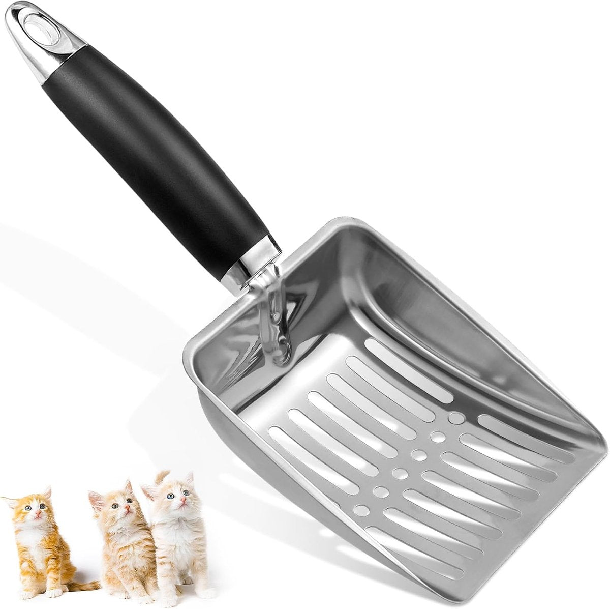 Cat Litter Scoop - Metal Cat Litter Scoop Made of Stainless Steel - Sturdy Mesh Scoop - Mesh Scoop - Easy to Clean - Suitable for Litter Boxes - Light Black