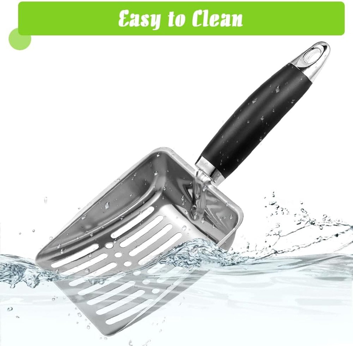 Cat Litter Scoop - Metal Cat Litter Scoop Made of Stainless Steel - Sturdy Mesh Scoop - Mesh Scoop - Easy to Clean - Suitable for Litter Boxes - Light Black