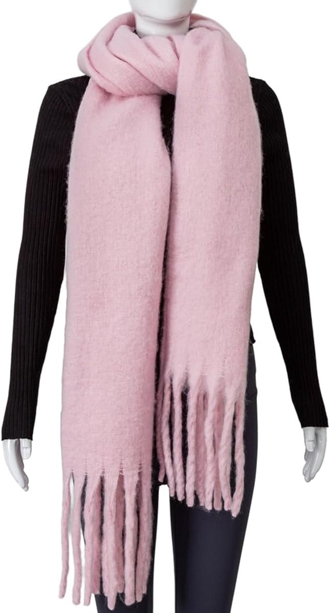 Scarf - Women's Winter Scarf - Warm and Thick Knitted Checked Scarf - Blanket Scarf - Stylish Gift - A Gift for Her (Pink)