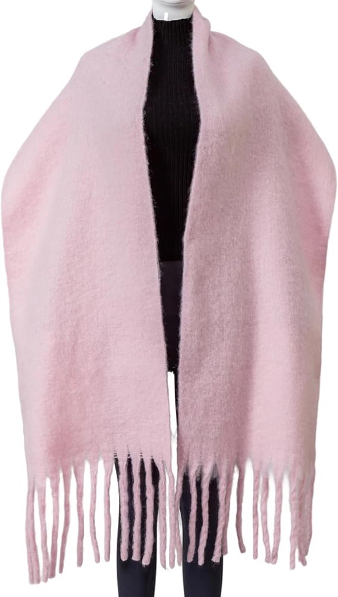 Scarf - Women's Winter Scarf - Warm and Thick Knitted Checked Scarf - Blanket Scarf - Stylish Gift - A Gift for Her (Pink)