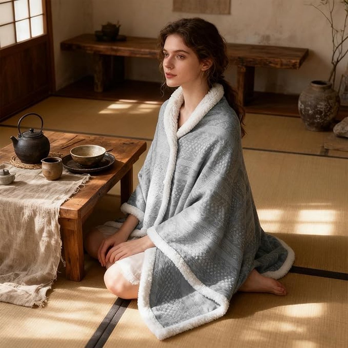 Scarf - Blanket - Warm Scarf - Soft and Lightweight - Comfortable and Breathable - Suitable for Daily Use - Ideal for Warm Scarves and Blankets for Women and Girls at Home（Grey）