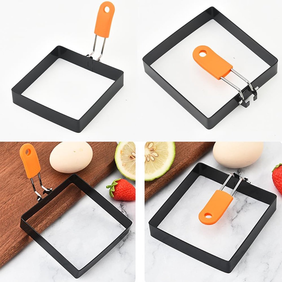 Egg Packaging - Pack of 4 - Egg Packaging - Square Egg Packaging - Non-stick Stainless Steel Square Shape - Square Omelette Mold - With Silicone Insulated Handle - 10x8cm