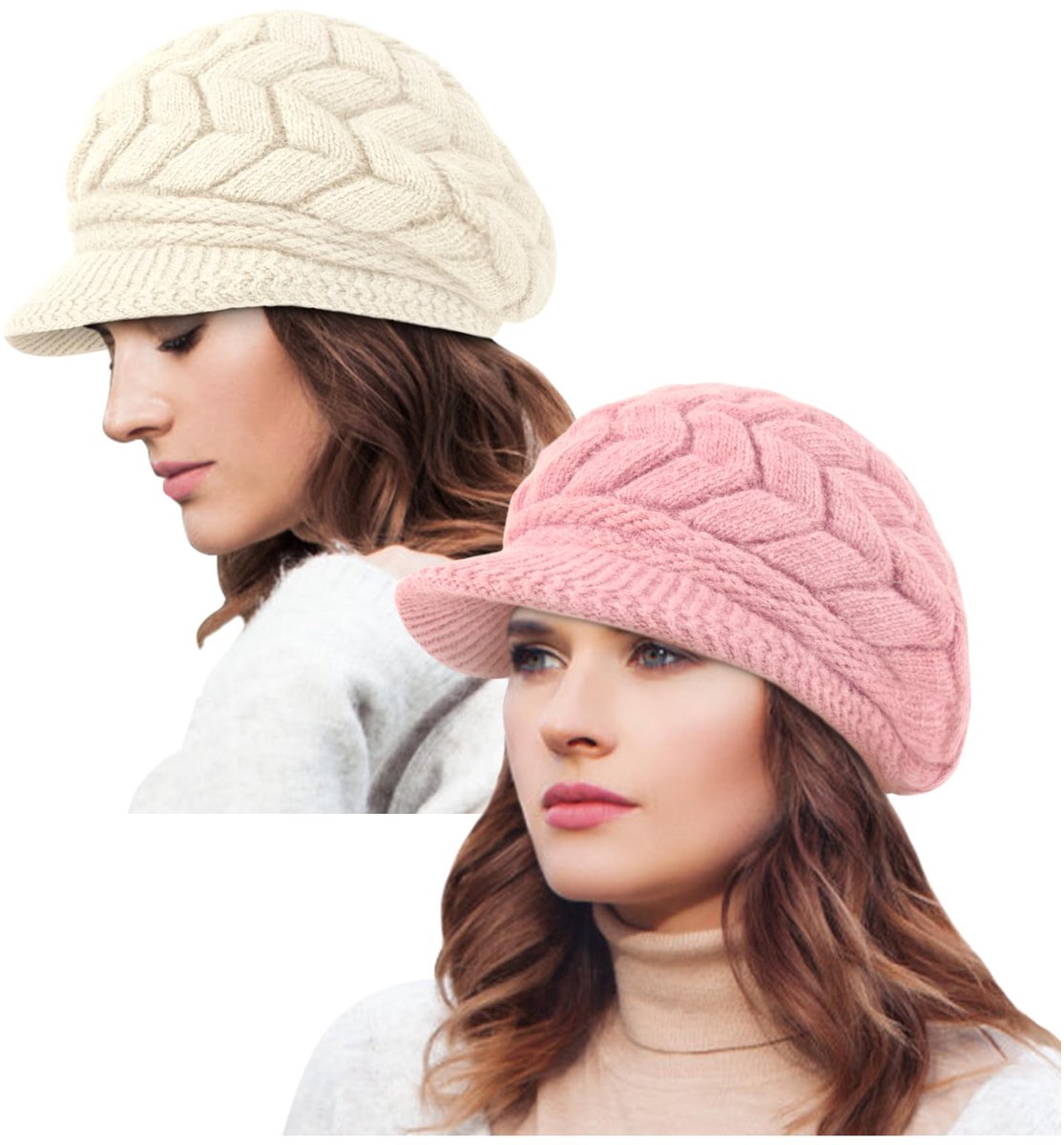 warm knitted hat - 2-piece set - Women's winter - loose fit - hat - without brim (style B)
