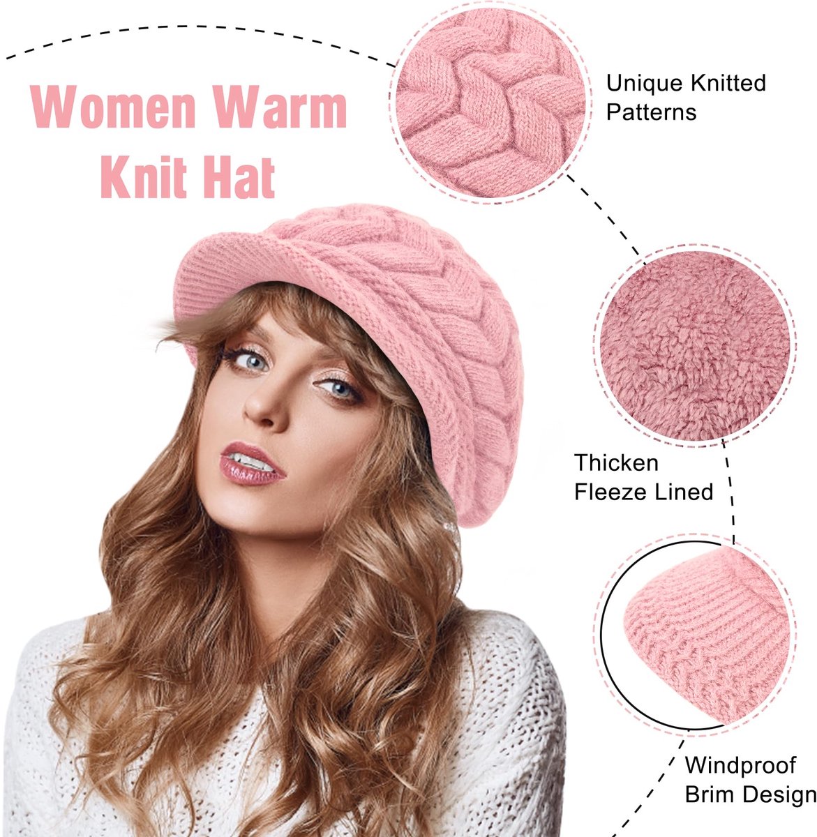 warm knitted hat - 2-piece set - Women's winter - loose fit - hat - without brim (style B)