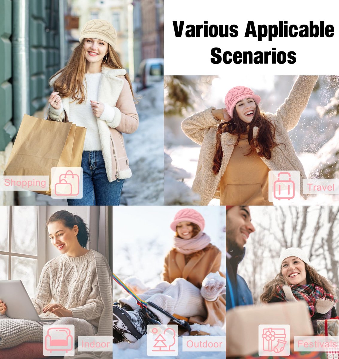 warm knitted hat - 2-piece set - Women's winter - loose fit - hat - without brim (style B)