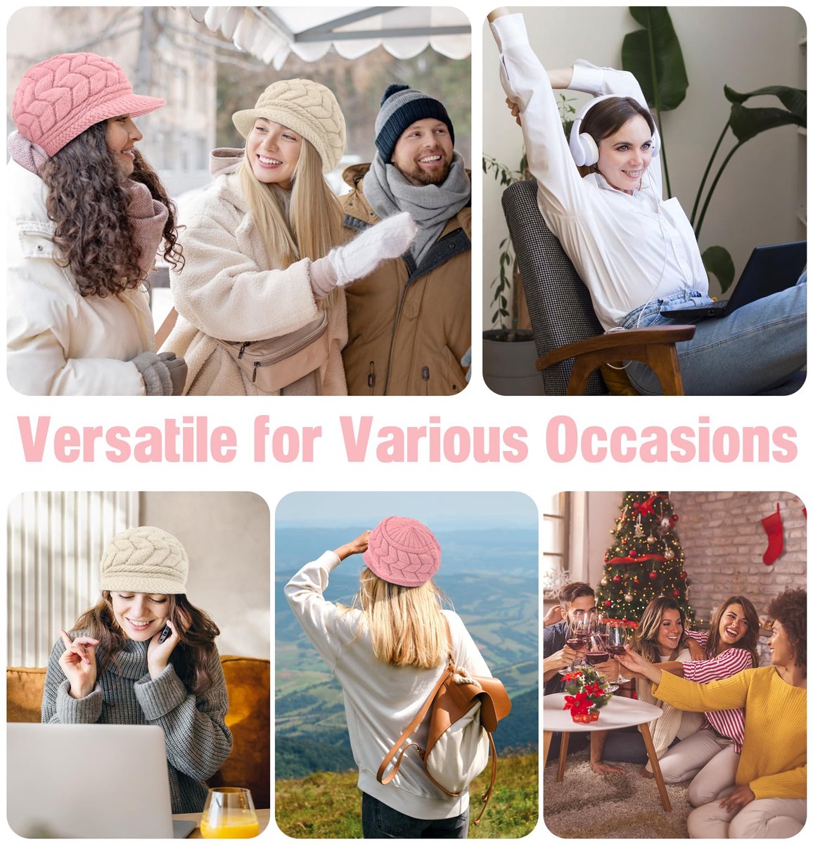 warm knitted hat - 2-piece set - Women's winter - loose fit - hat - without brim (style B)