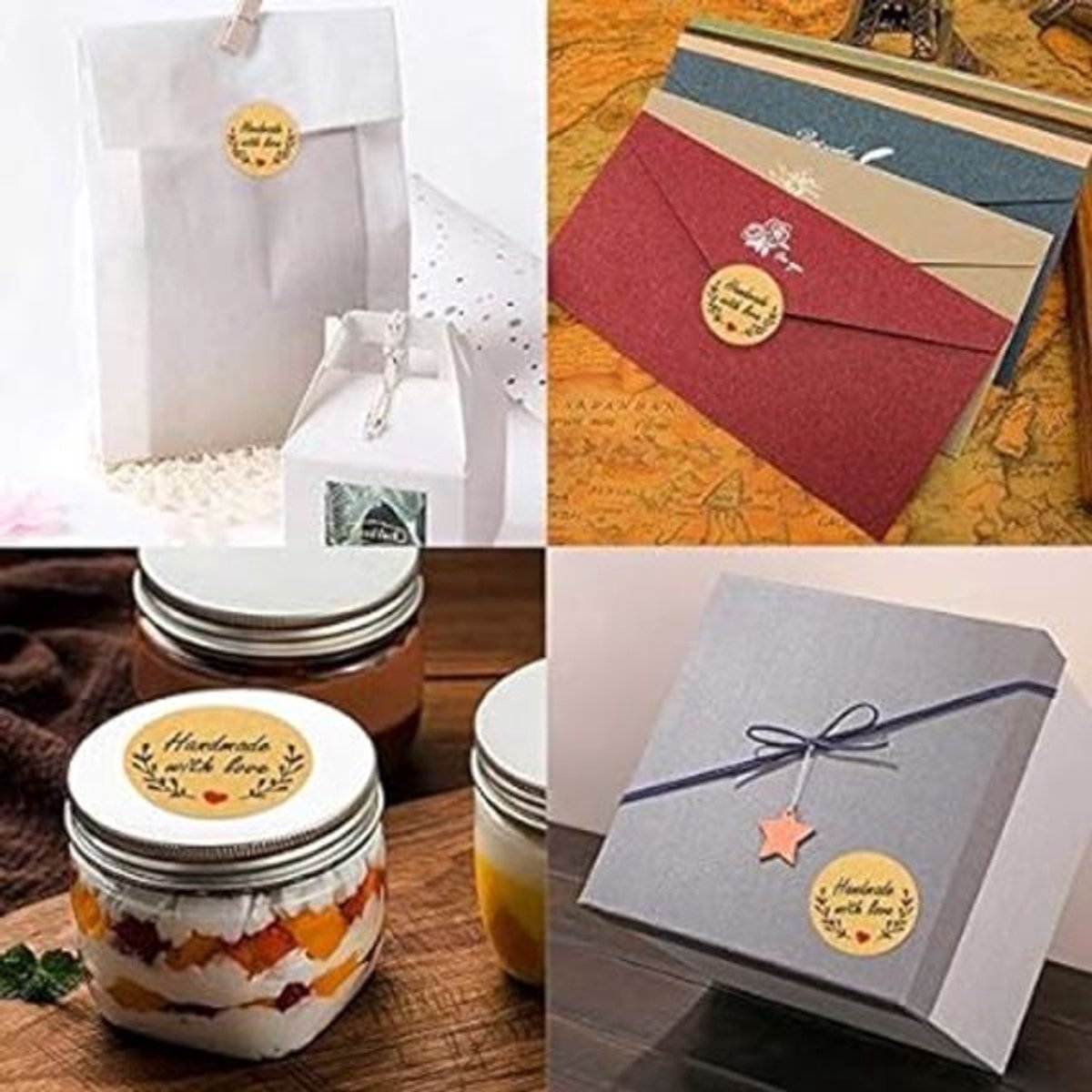 Sticker Labels - 500 sheets/roll - Round handmade heart-shaped kraft paper labels - Self-adhesive baking labels - Decorative labels - Sealing stickers - Gift stickers