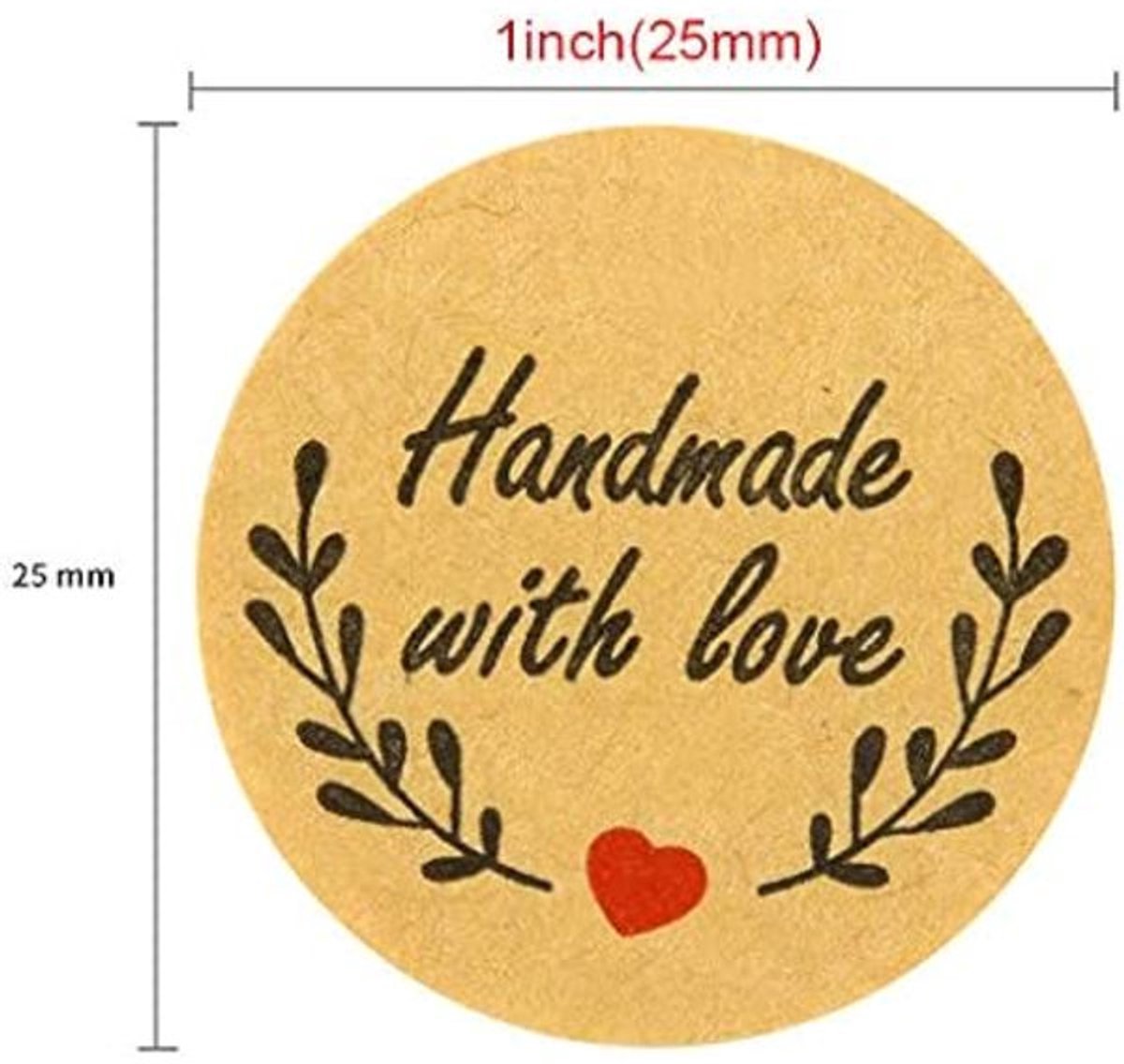 Sticker Labels - 500 sheets/roll - Round handmade heart-shaped kraft paper labels - Self-adhesive baking labels - Decorative labels - Sealing stickers - Gift stickers