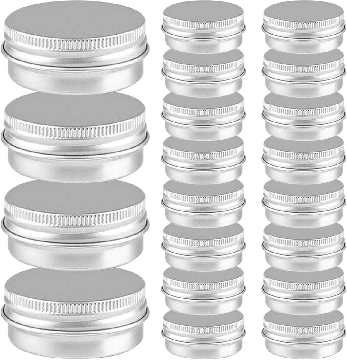 Small Tins with Lids - Pack of 20 - Dispensing Containers - 20ml Reusable Aluminum Tins and Refillable Small Tins with Screw Cap, Travel Sample Containers - Suitable for storing nail art supplies, jewelry, badges, sweets, etc.
