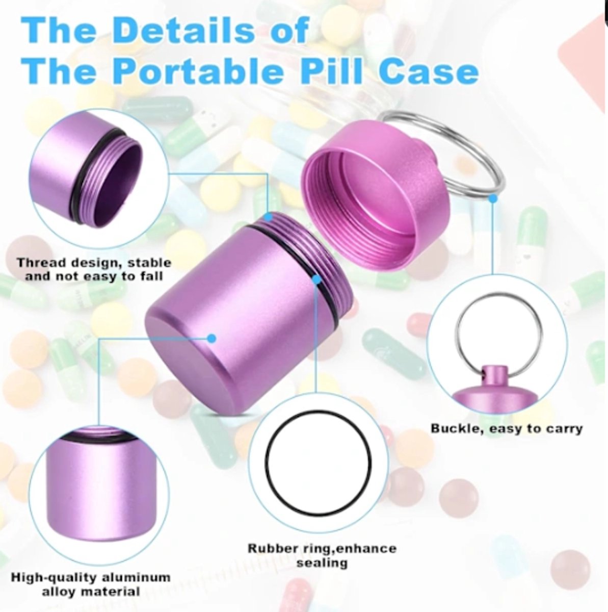 Small travel pill box - 7 compartments - waterproof - airtight