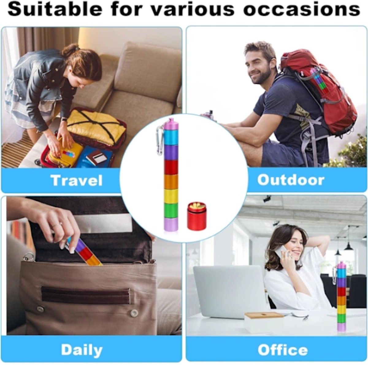 Small travel pill box - 7 compartments - waterproof - airtight