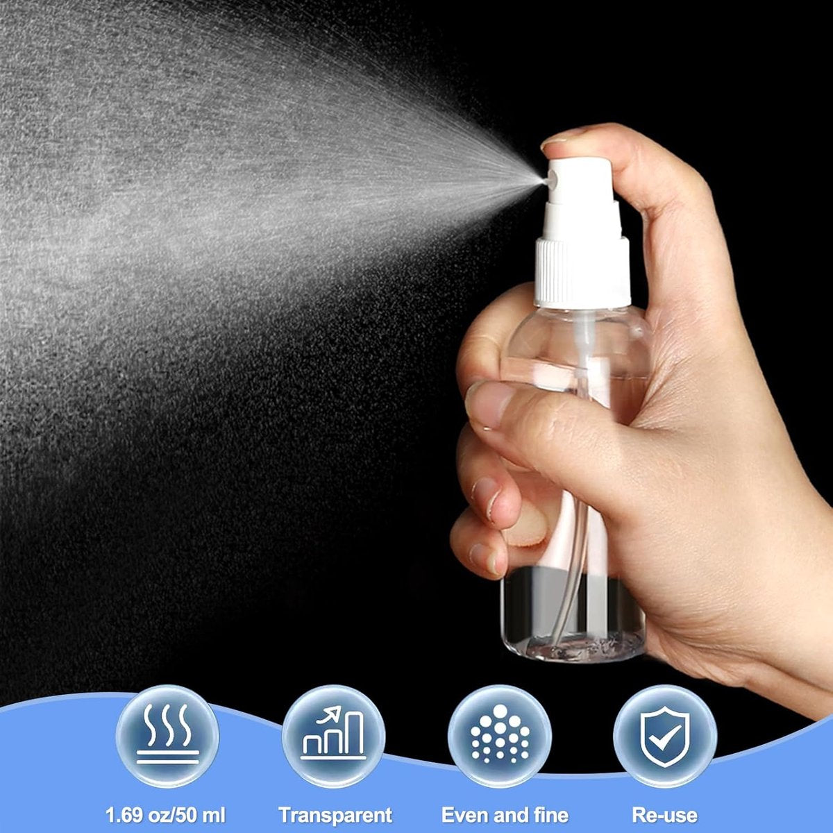 Spray Bottles (4-pack) - Refillable Plastic Spray Bottles - 50ml Spray Bottles - Empty Aerosol Cans - For Essential Oils, Cleaning, Perfume