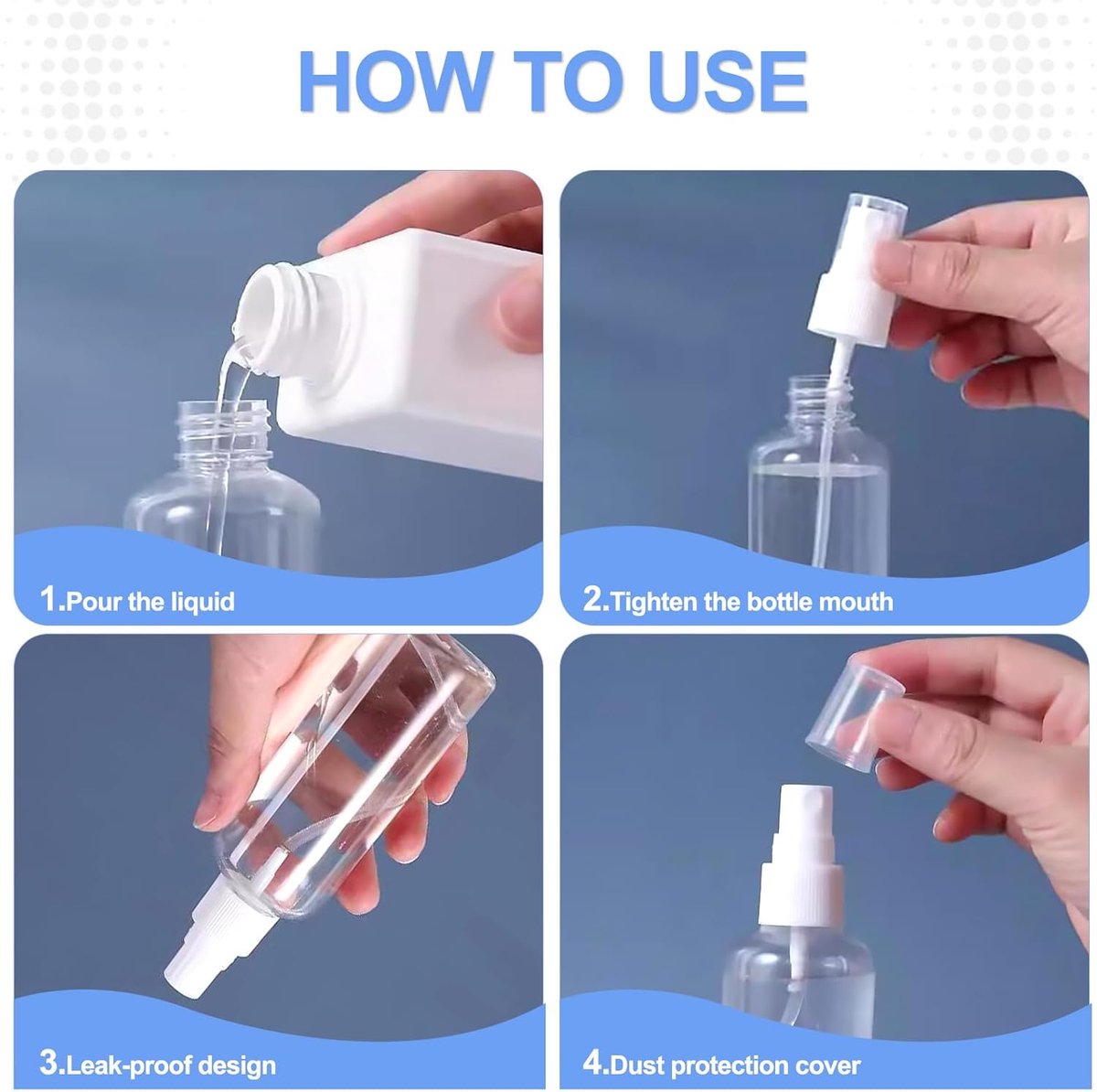 Spray Bottles (4-pack) - Refillable Plastic Spray Bottles - 50ml Spray Bottles - Empty Aerosol Cans - For Essential Oils, Cleaning, Perfume