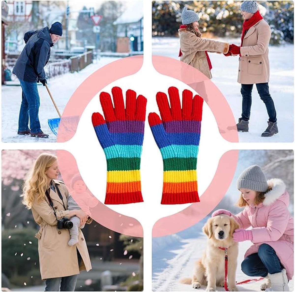 Knitted Gloves - Gloves - Rainbow Gloves - Warm Gloves - Touchscreen Compatible Gloves - Unisex - Suitable for Cold Weather, Sports, Travel, Driving, Skating, Skiing - Christmas Gift - Birthday Gift