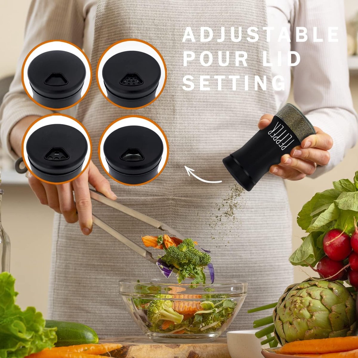 2-piece - stainless steel - with adjustable spout - farmhouse style - salt and pepper shaker