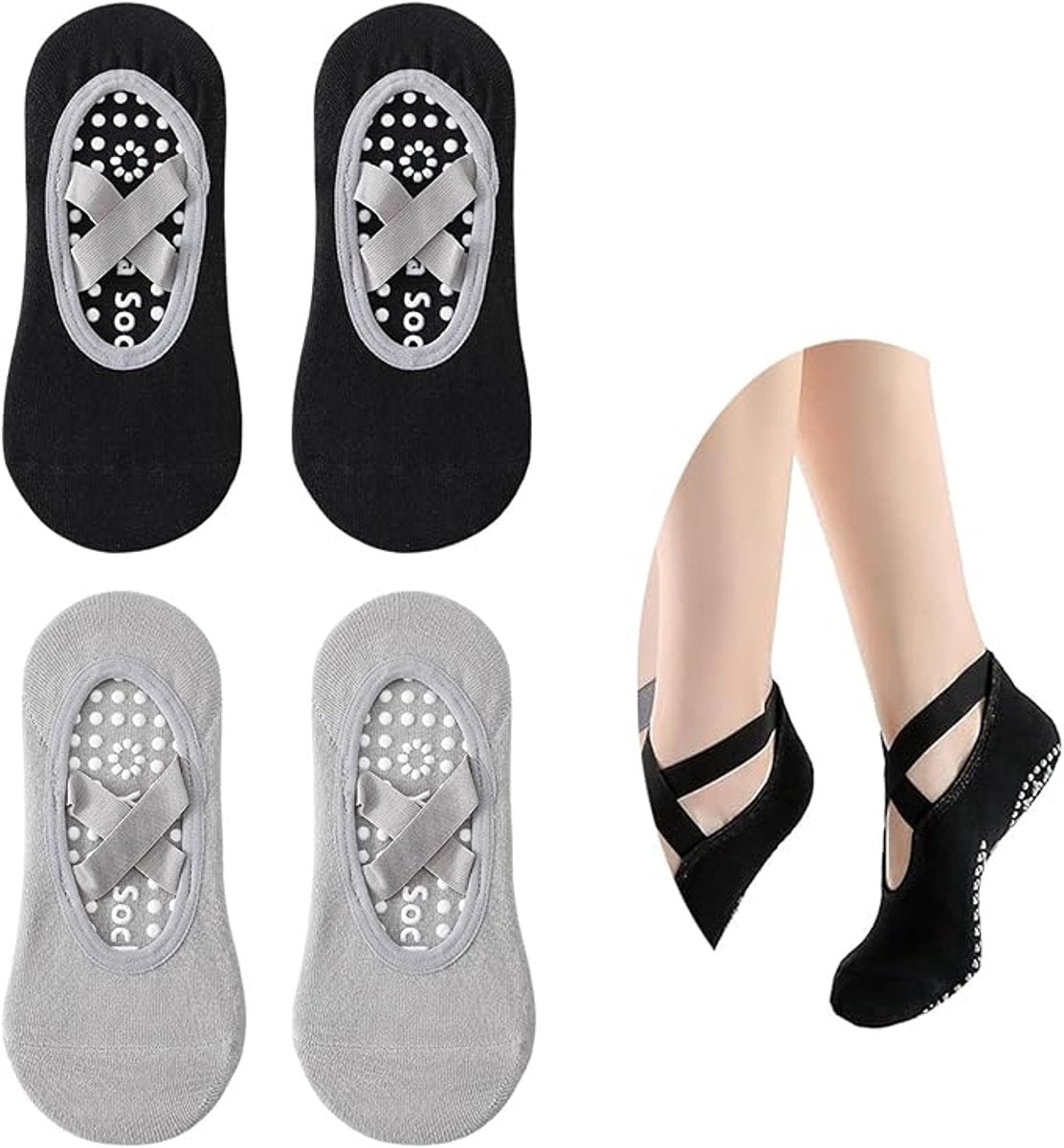 Yoga Socks (2 pairs) - Non-slip socks - Women's non-slip yoga socks - Sizes 35-41 - Women's Pilates socks, non-slip - Fitness non-slip - Suitable for Pilates, Dance, Fitness