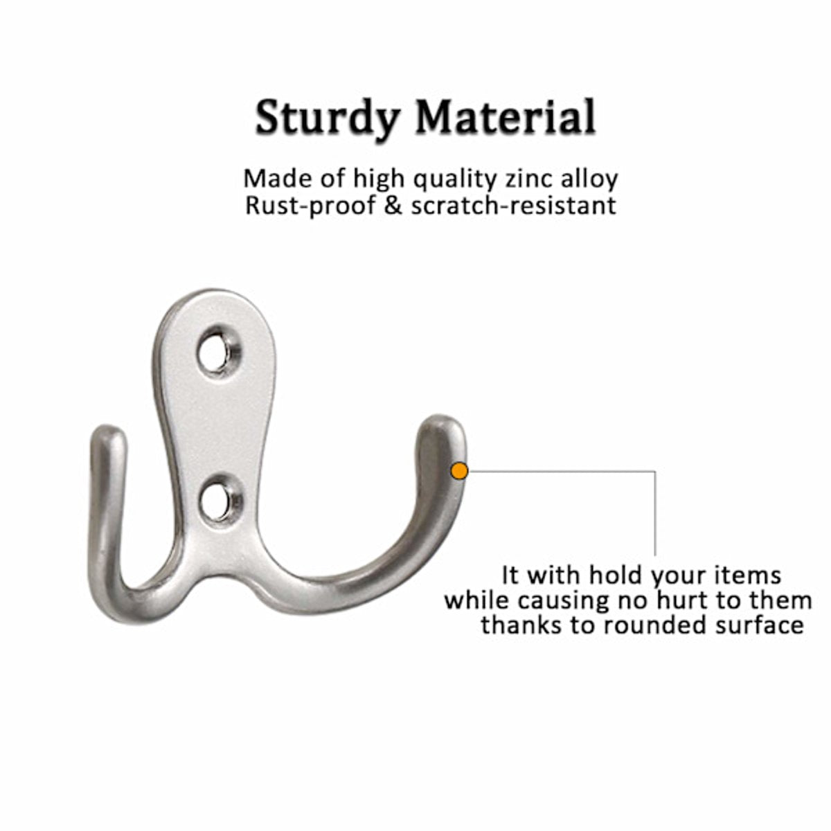 Double Hook - Chrome Double Coated Hook - Clothes - Bathrobe - Towel - Bathroom Bedroom Door Wall 6 Pieces