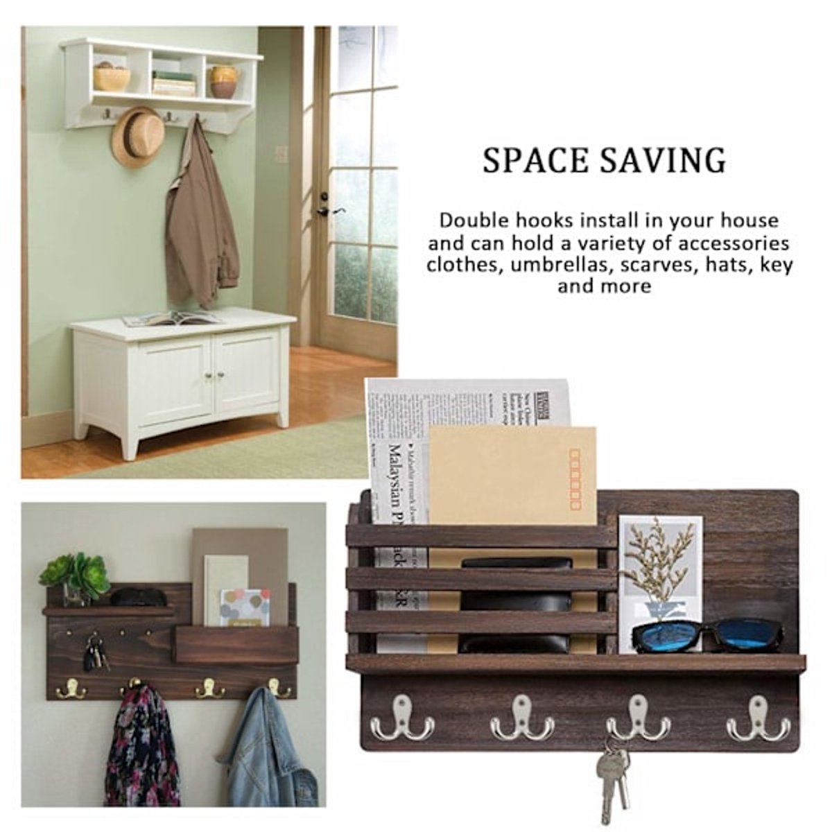 Double Hook - Chrome Double Coated Hook - Clothes - Bathrobe - Towel - Bathroom Bedroom Door Wall 6 Pieces