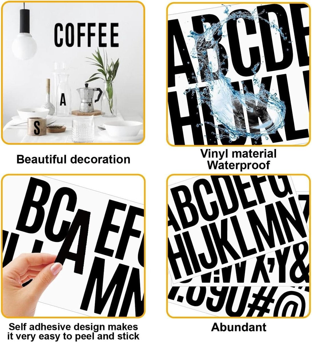 letter stickers - 10-sheet vinyl letter stickers - 2-inch self-adhesive alphabet and number stickers - waterproof - suitable for mailboxes, windows, doors, cars, boats, house numbers (black)