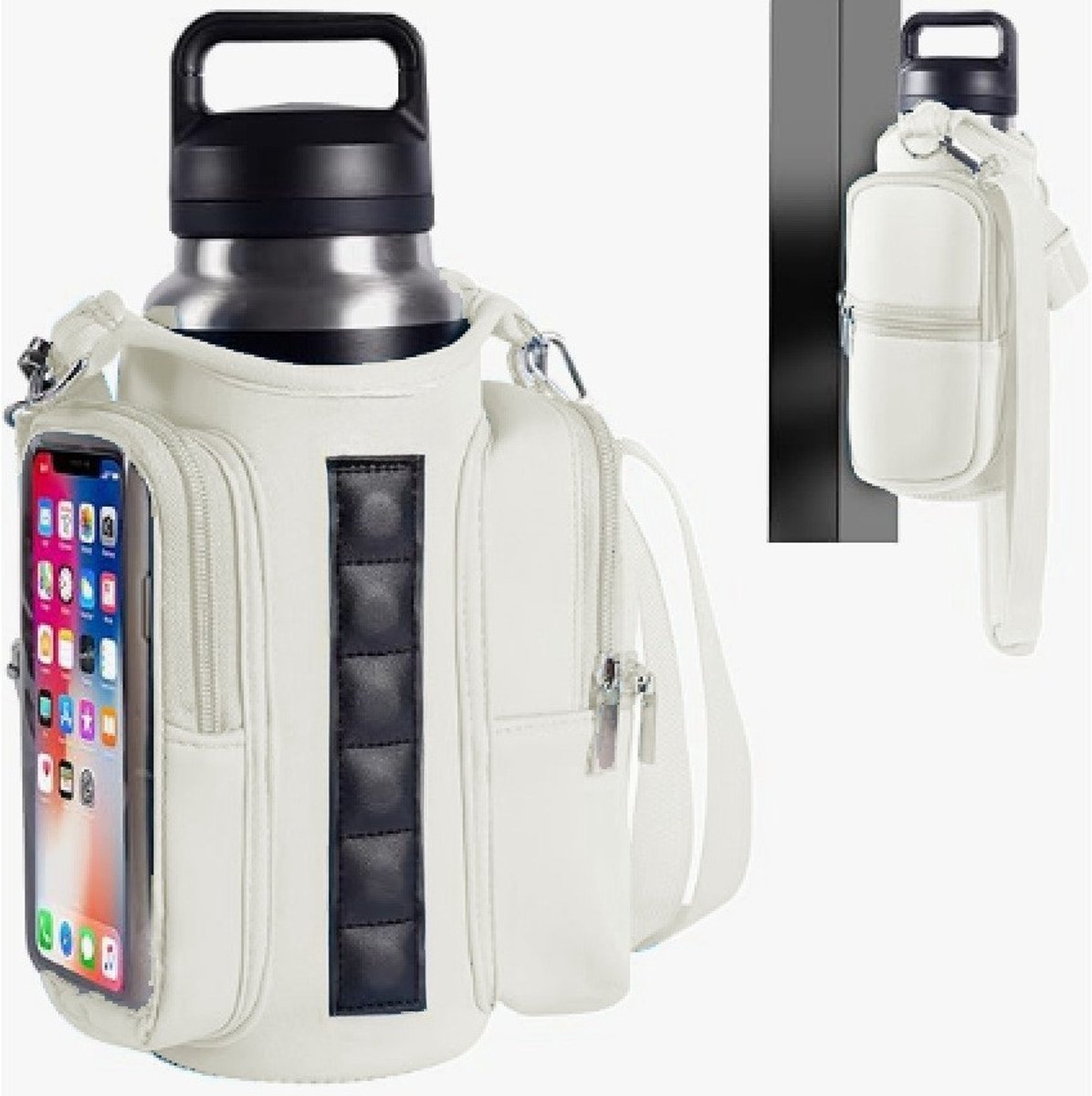 Magnetic Sports Bag with Adjustable Shoulder Strap - Includes Water Bottle Holder and Pocket - for Sports, Workouts, Travel &amp; Work（White）