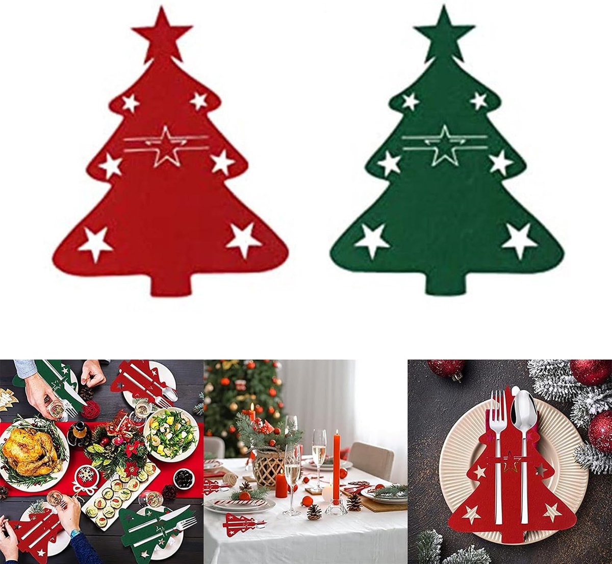 Placemats - Set of 48 - Christmas placemats - heat-resistant and waterproof - suitable for Christmas parties and table decorations (Red)