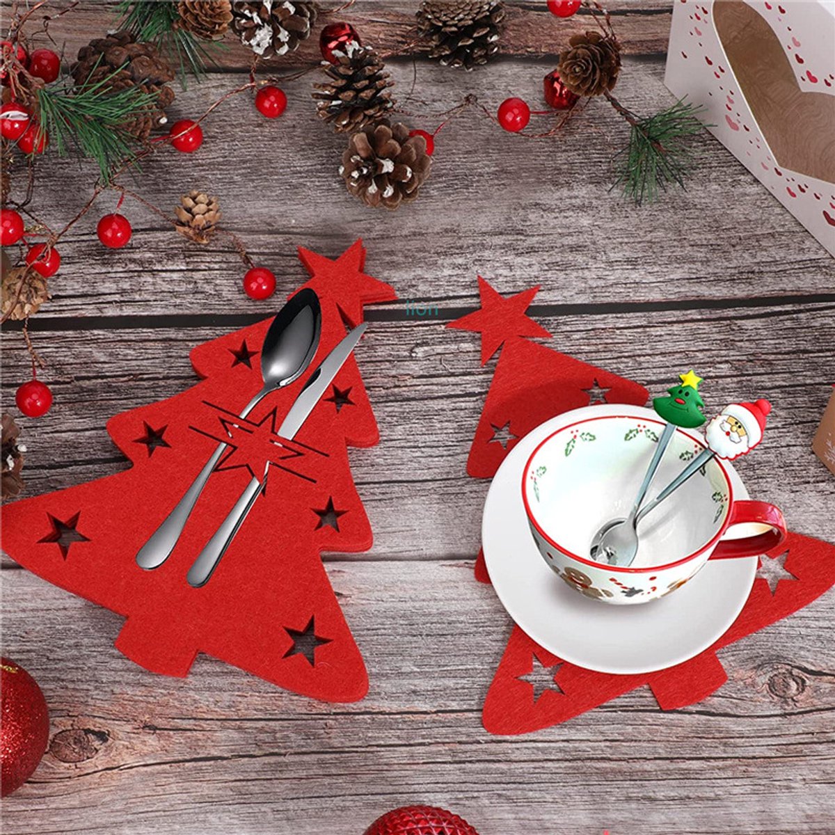 Placemats - Set of 48 - Christmas placemats - heat-resistant and waterproof - suitable for Christmas parties and table decorations (Red)