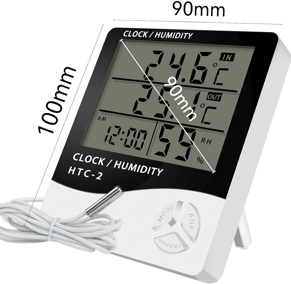 HTC-2 Indoor/Outdoor Temperature/Hygrometer - Digital Temperature and Humidity Sensor for Home - Portable with Time Display - Suitable for Temperature and Humidity Monitoring