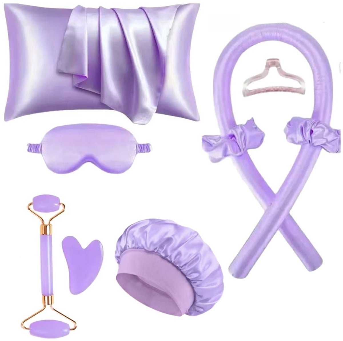 Set of 9 - Heat-Free Curling Iron - Curling Set for Home Use (Purple)