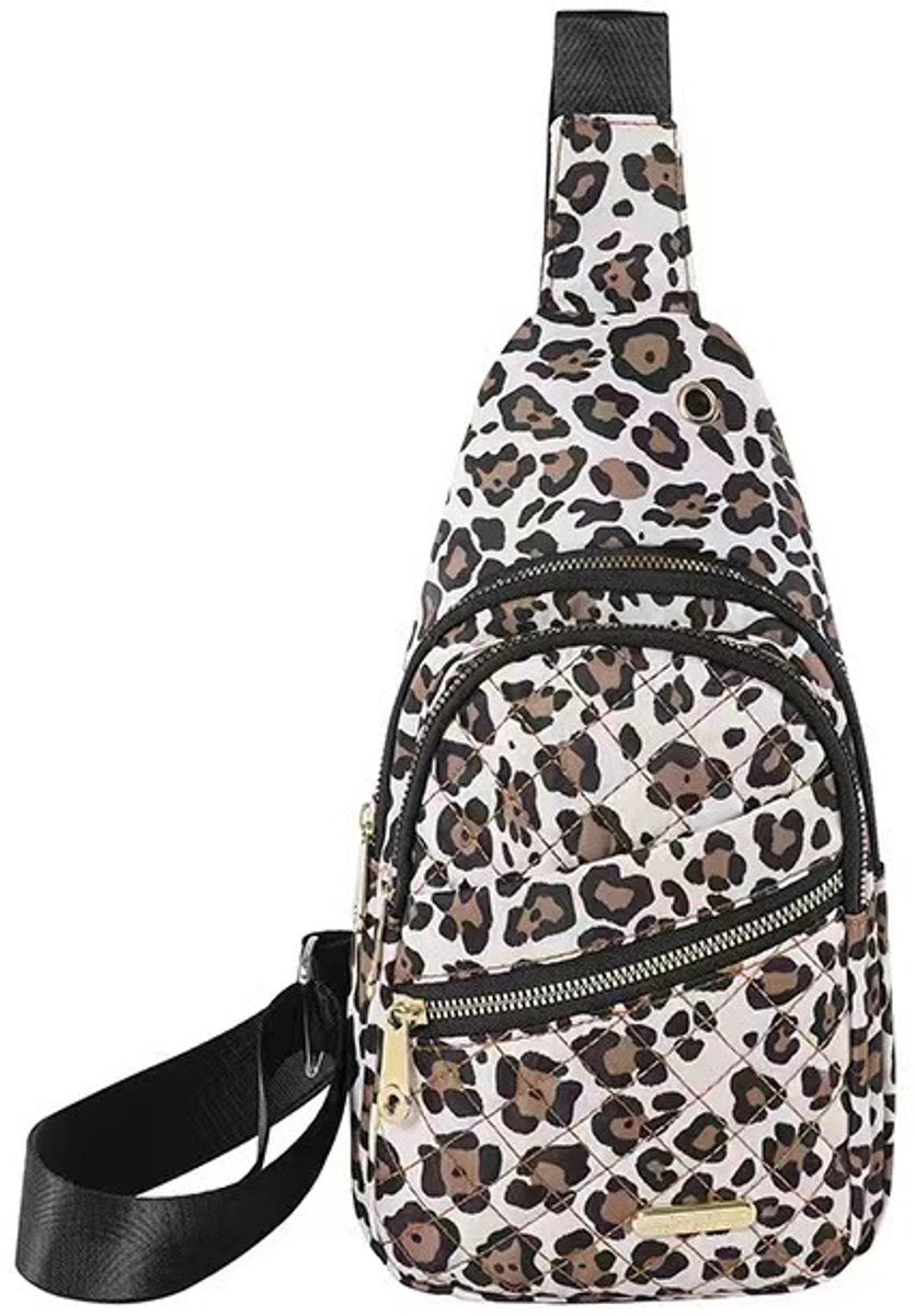 Unisex Shoulder Bag - 5 Storage Pockets &amp; Cable Grommet - Women's Crossbody Bag - Men's Crossbody Bag - Crossbody Bags - Sling Bag - Adjustable Carrying Style (Cross/Shoulder/Chest) - Leopard Print