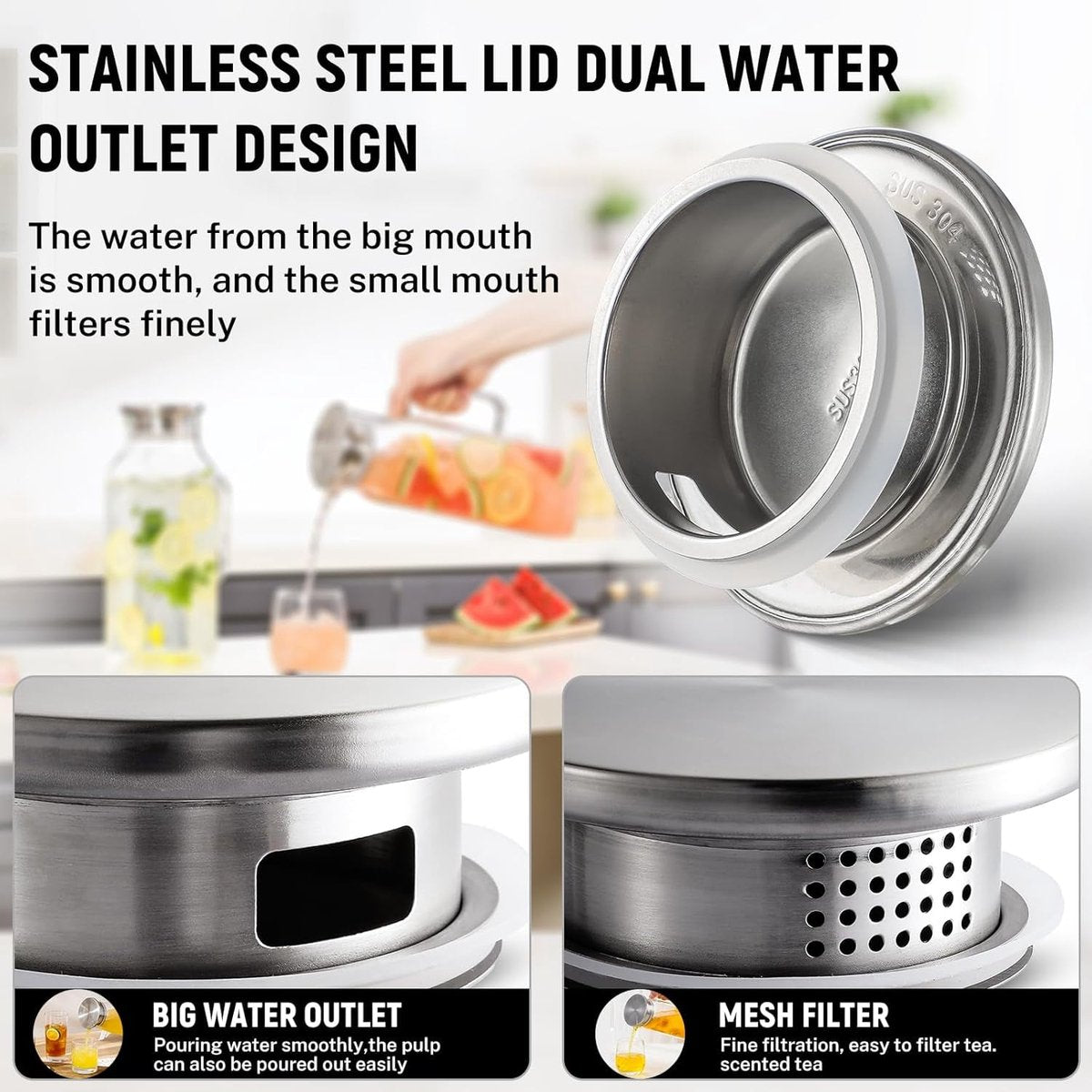 Square glass water jug - with lid and handle - refrigerator safe - suitable for hot and cold drinks - large capacity for home and restaurant use - suitable for coffee, juice, milk and other drinks.