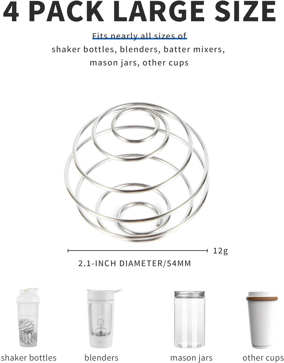 Large Smoothie Balls - Perfect for Protein Shakes, Milkshakes, and Salad Dressings - 304 Stainless Steel Smoothie Balls - Replacement Blender Balls - Pack of 4, 2.1 Inches