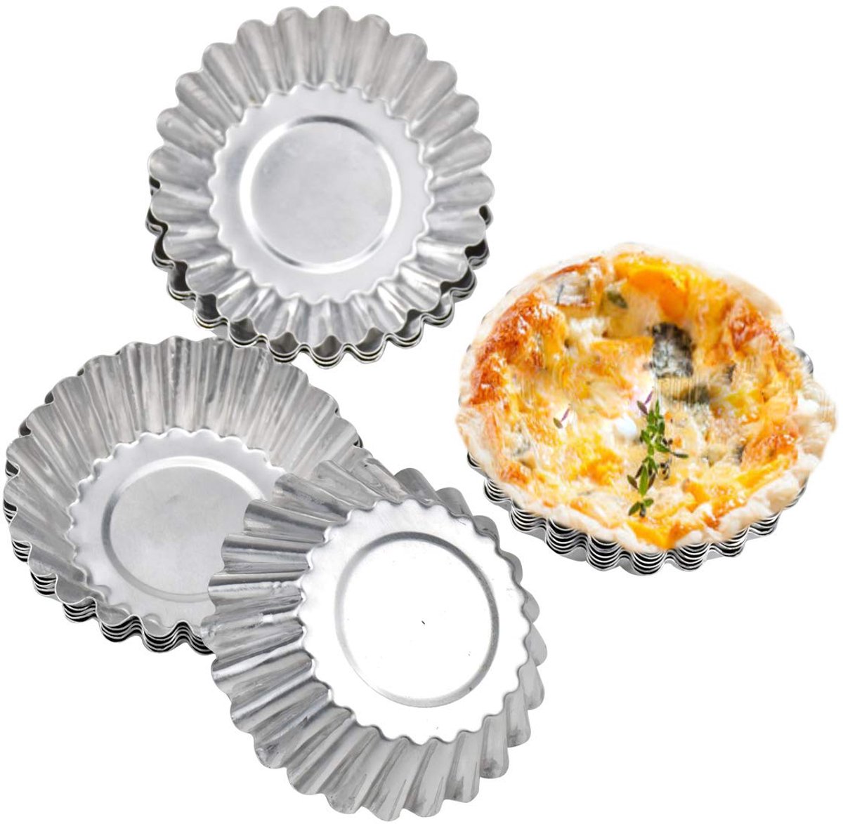 30-Piece Egg Pie Molds - Steel Baking Molds - Muffin Molds - Cupcake Molds - Pudding Molds - Desserts - Ice Cream - Non-Stick and Reusable - Silver