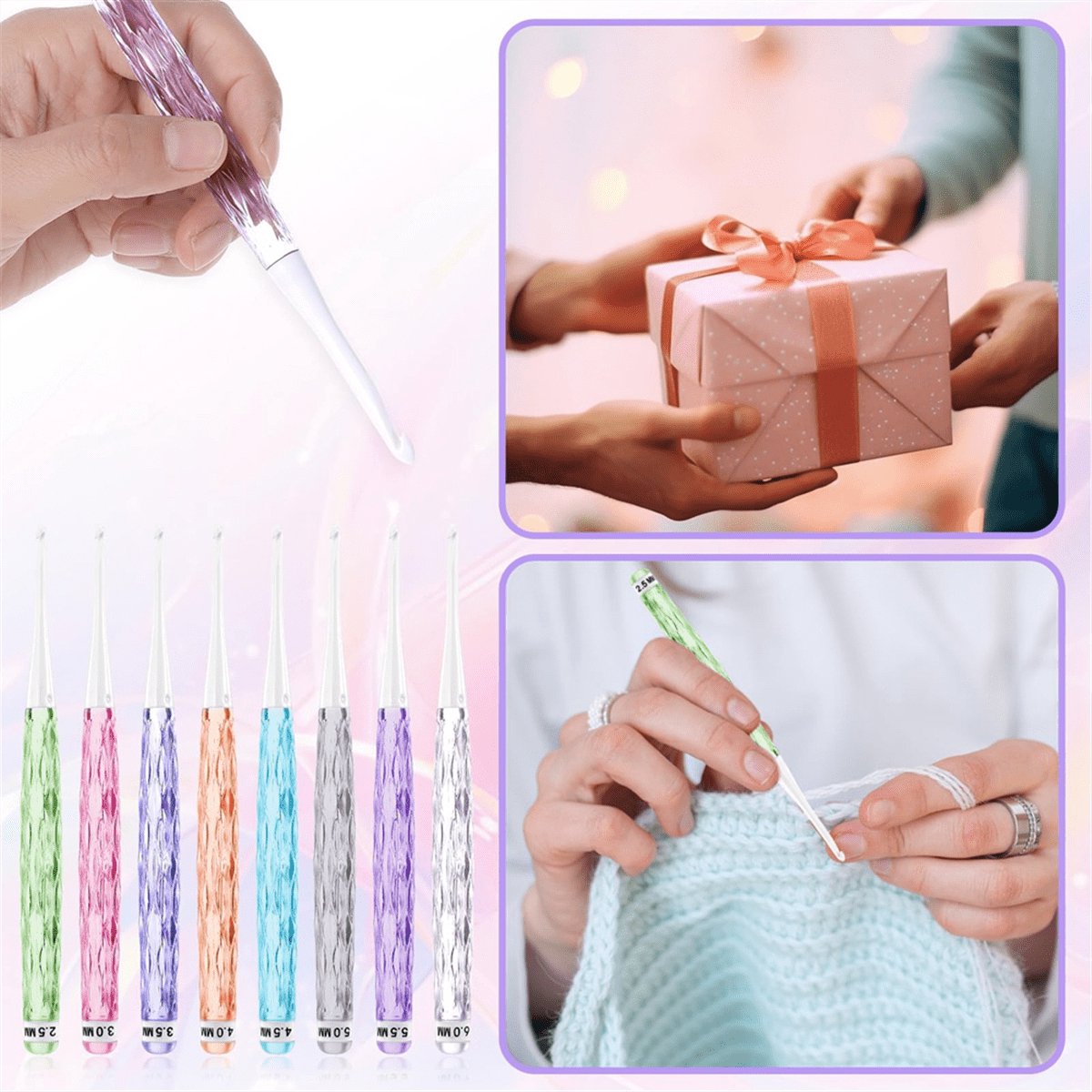 8-piece crochet hook set - crochet hook set with straight shaft - non-slip crochet hook grip - ergonomic knitting needles