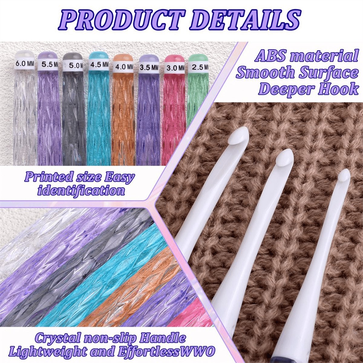 8-piece crochet hook set - crochet hook set with straight shaft - non-slip crochet hook grip - ergonomic knitting needles