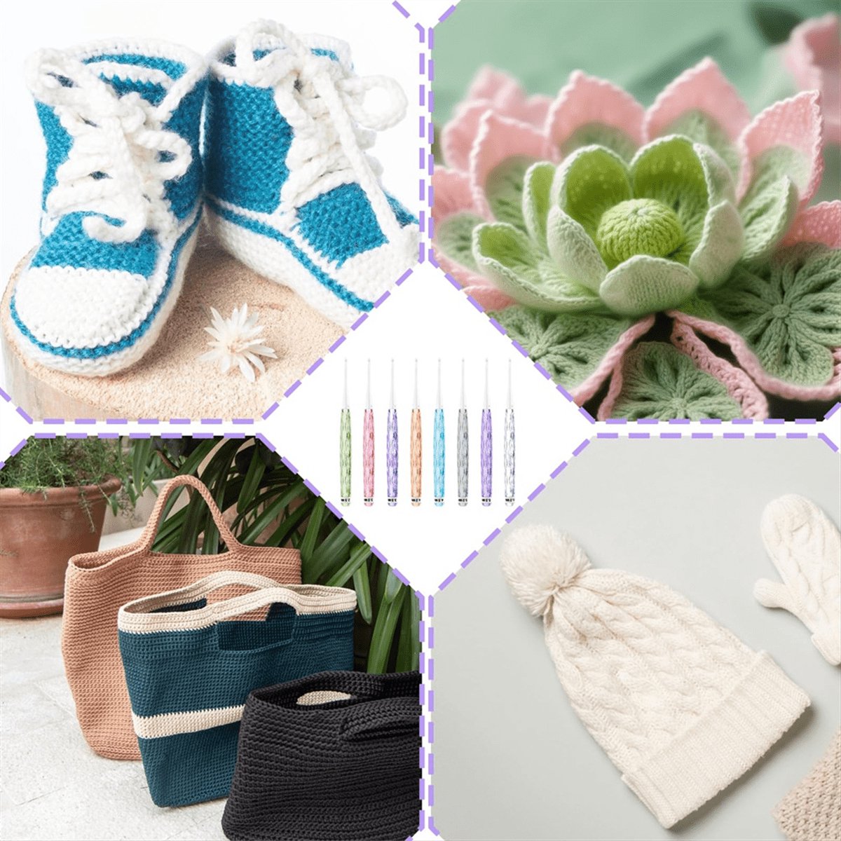 8-piece crochet hook set - crochet hook set with straight shaft - non-slip crochet hook grip - ergonomic knitting needles