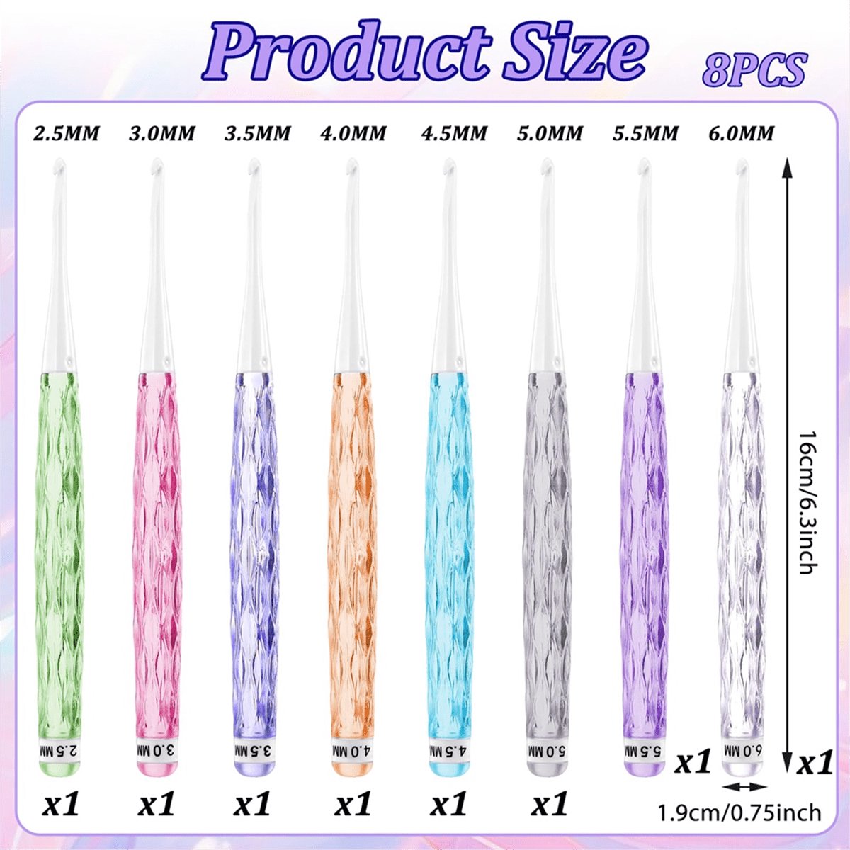 8-piece crochet hook set - crochet hook set with straight shaft - non-slip crochet hook grip - ergonomic knitting needles