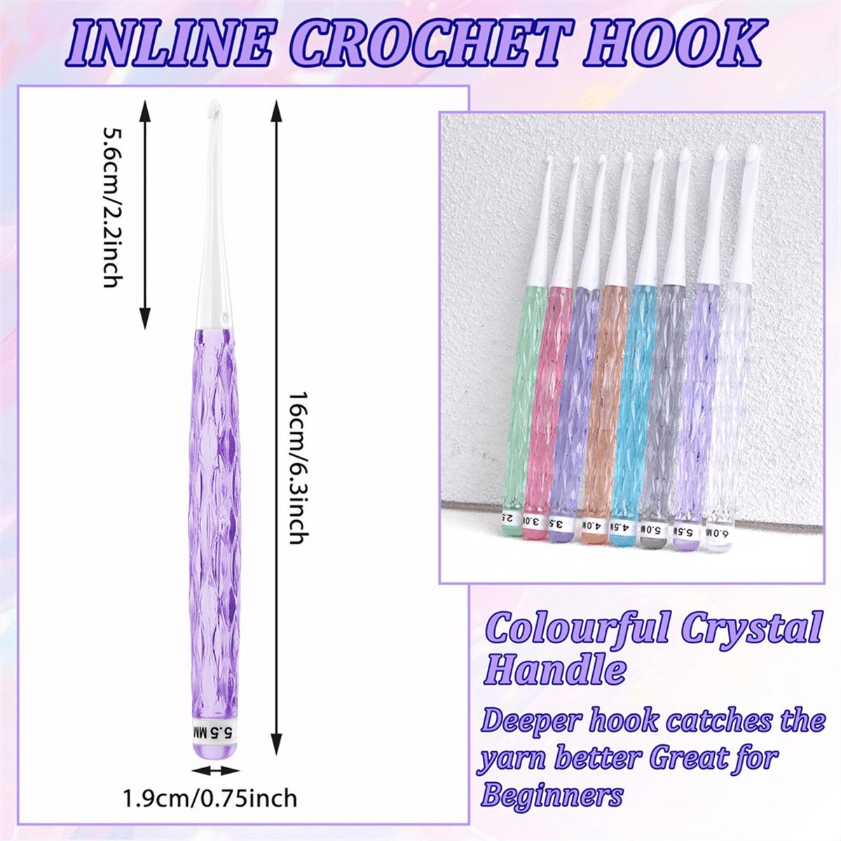 8-piece crochet hook set - crochet hook set with straight shaft - non-slip crochet hook grip - ergonomic knitting needles