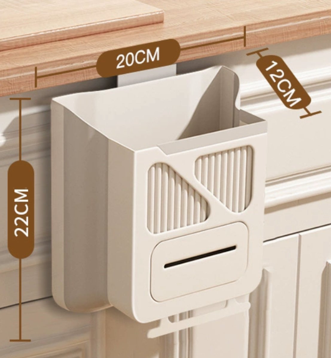 Waste Bin - Hanging Waste Bin - Foldable Waste Bin - Capacity: 7 Liters - Space-Saving Design - Suitable for Kitchens, Cabinet Doors, Bathrooms, Campers, Cars and Camping (White)