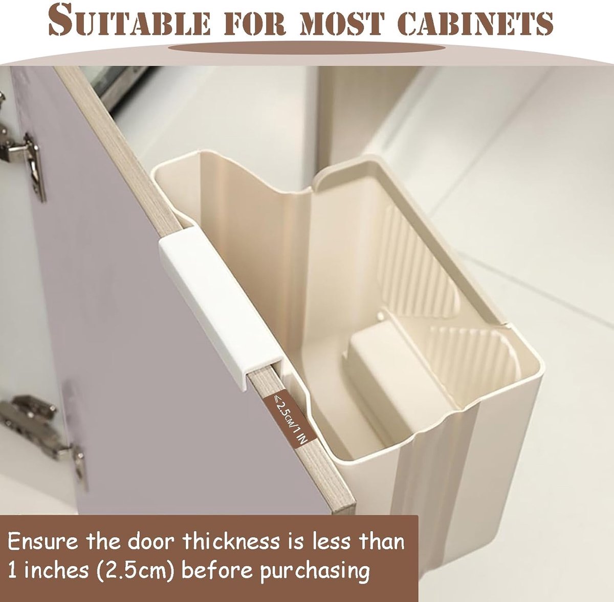 Waste Bin - Hanging Waste Bin - Foldable Waste Bin - Capacity: 7 Liters - Space-Saving Design - Suitable for Kitchens, Cabinet Doors, Bathrooms, Campers, Cars and Camping (White)