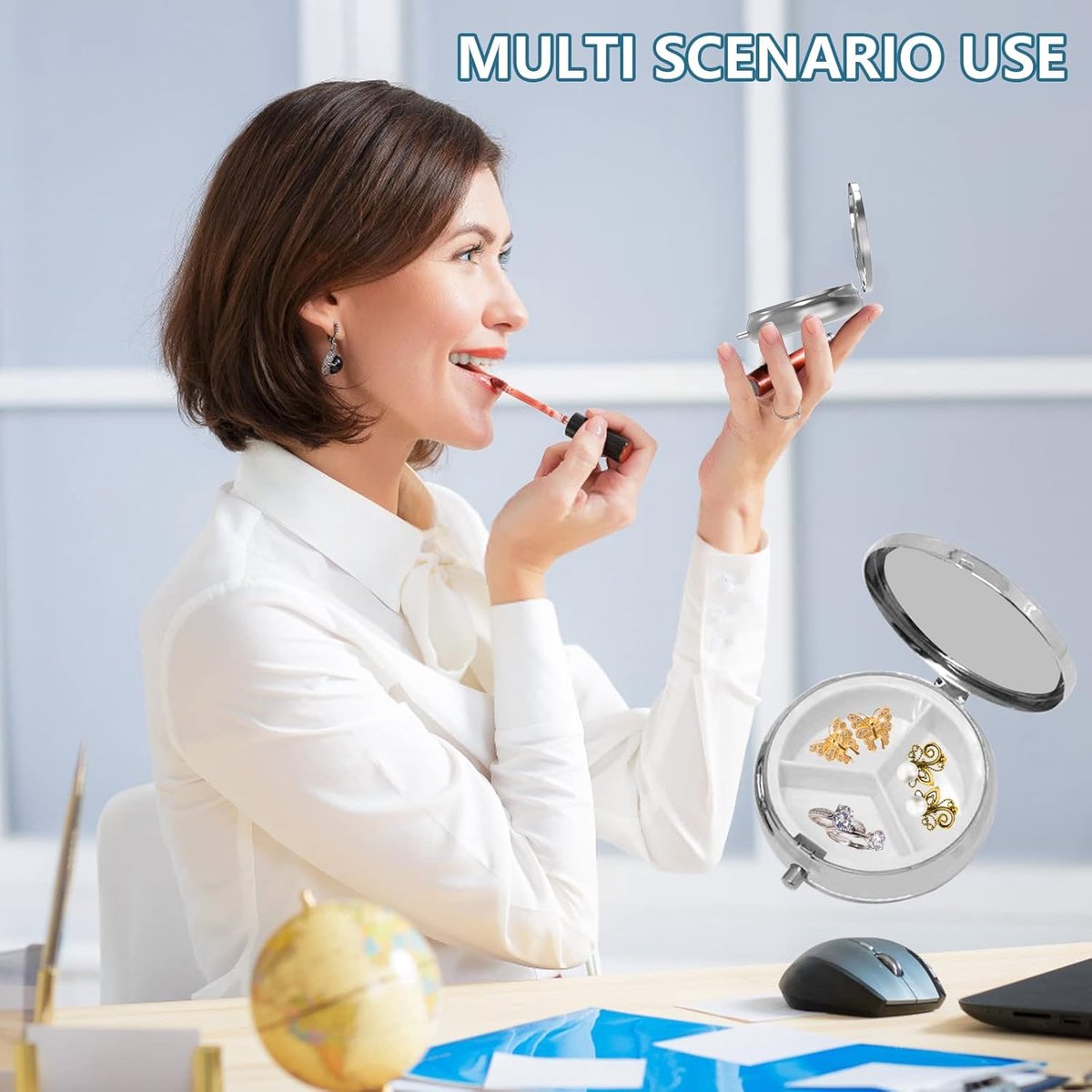 Pill Box - Three-Compartment Pill Box - Portable Pill Box - Fits in Pocket or Purse - Decorative Metal Medicine and Vitamin Storage Box - Unique Gift (Blue Quicksand)