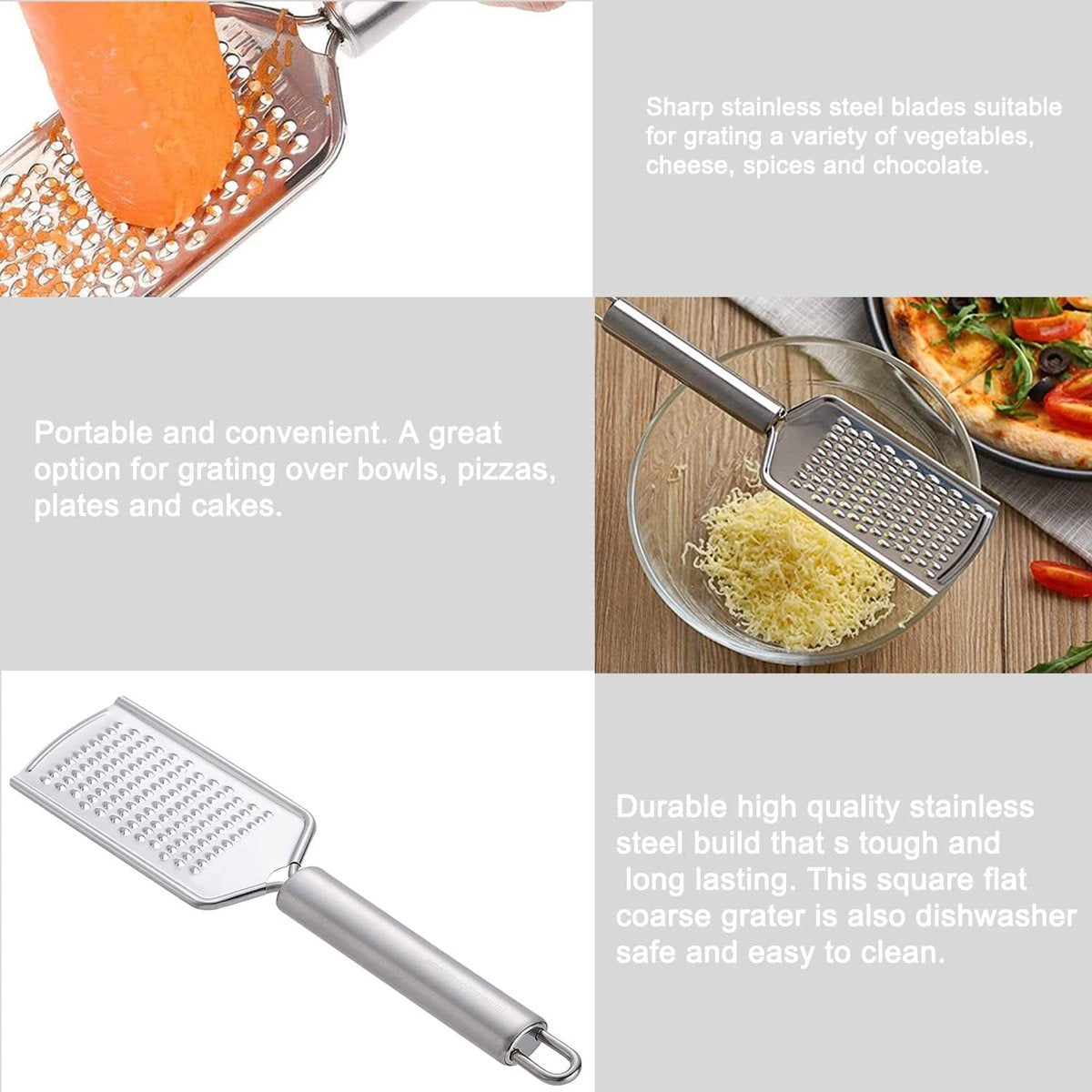 Stainless Steel Flat Grater - 1 Piece - 23.5cm - Perfect for grating garlic, cheese, chocolate, lemons and limes - Durable and rust-resistant - With hanging holes (1 piece)