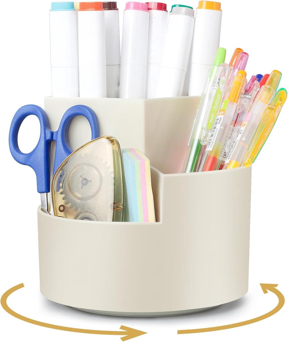 Desktop Rotating Pencil Holder - 3-Compartment Rotating Pencil Holder - Pencil Organizer - 360 Degree Rotating Office Supplies Organizer - for Pencils, Crayons & Office Supplies (White)
