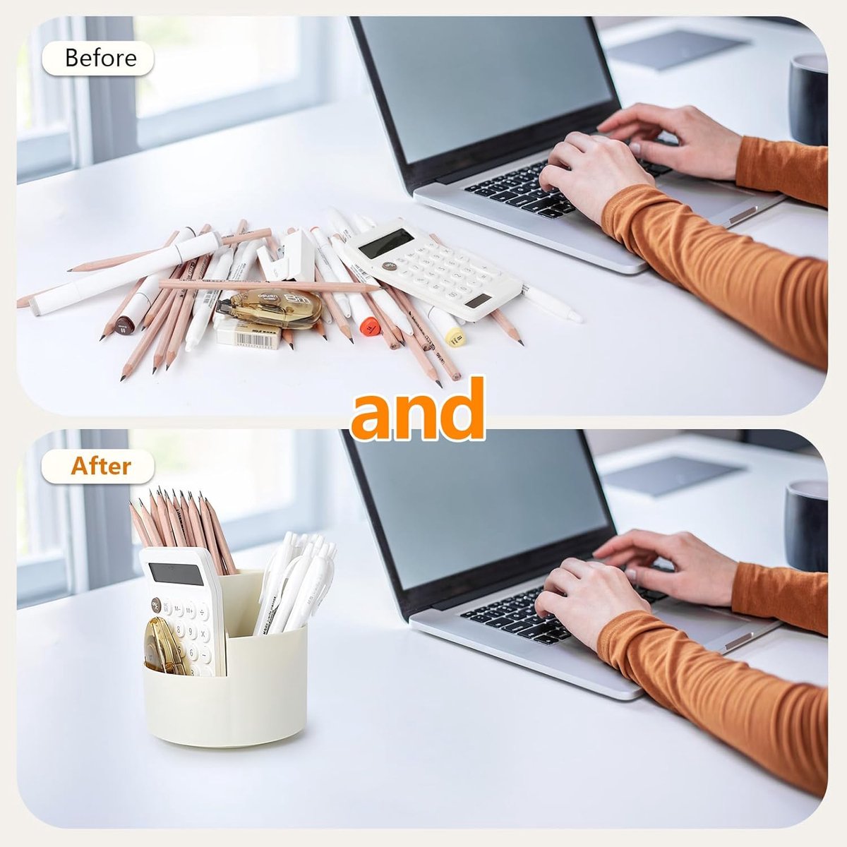 Desktop Rotating Pencil Holder - 3-Compartment Rotating Pencil Holder - Pencil Organizer - 360 Degree Rotating Office Supplies Organizer - for Pencils, Crayons & Office Supplies (White)