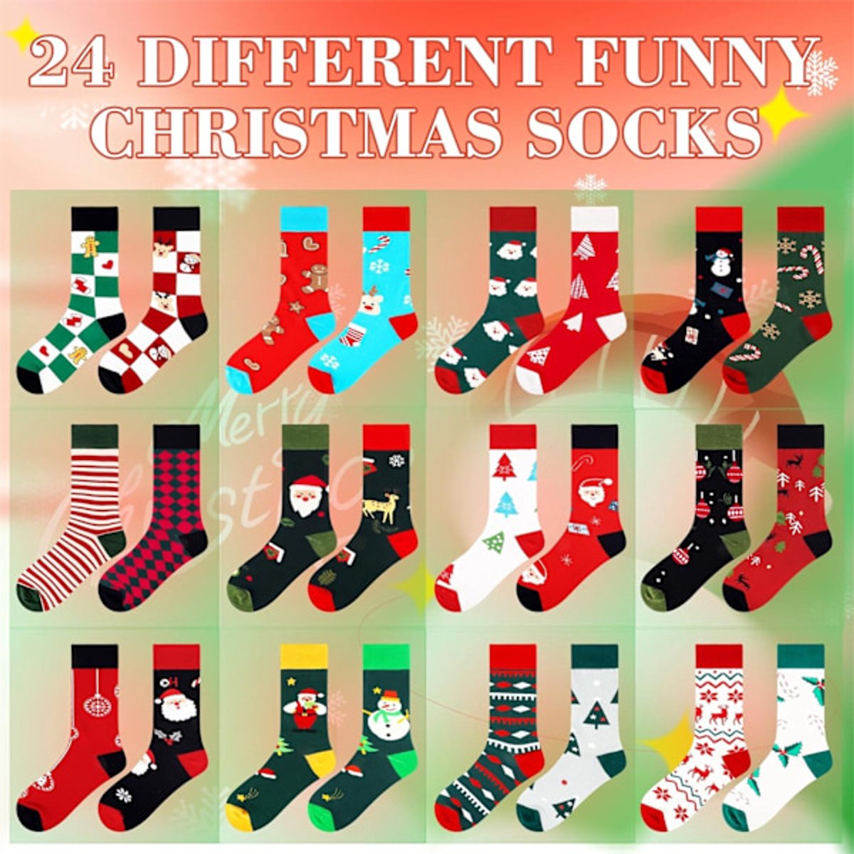 Christmas Advent Calendar 2025 - Christmas Advent Calendar - Unisex Multi-Color Sock Set - 24 Days of Surprise - Christmas Gift - Comfortable and Warm (24 Pairs of Socks)